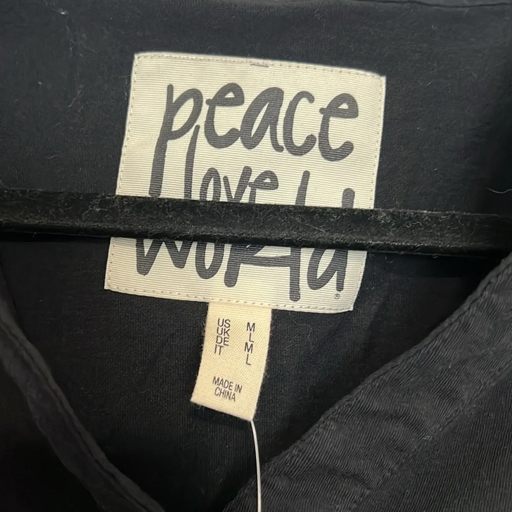 Peace love world Black Long Sleeve polo Shirt